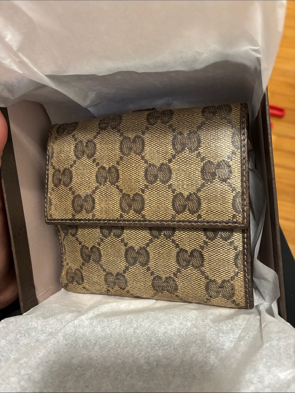 Gucci Monogram Crystal GG Compact Fold wallet beige with box Authentic - Picture 3 of 17